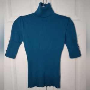 Miley Cyrus Max Azria Small Turquoise Turtleneck half sleeve with button